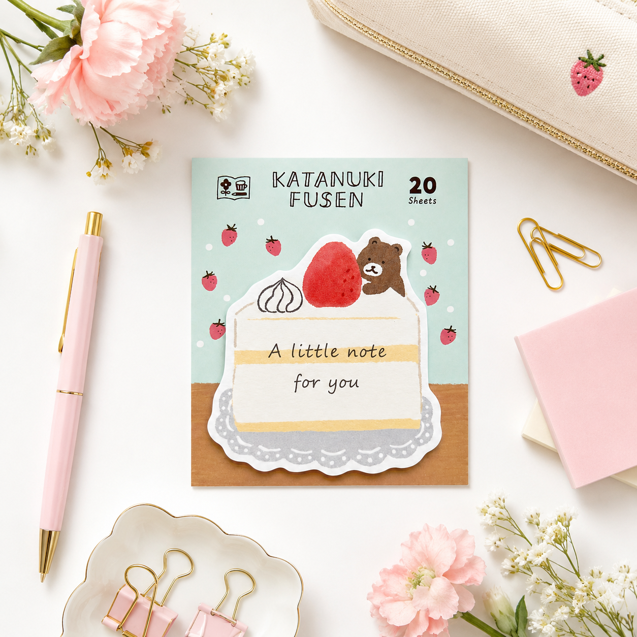 Furukawashiko Die Cut Bear with Cake Slice Sticky Notes