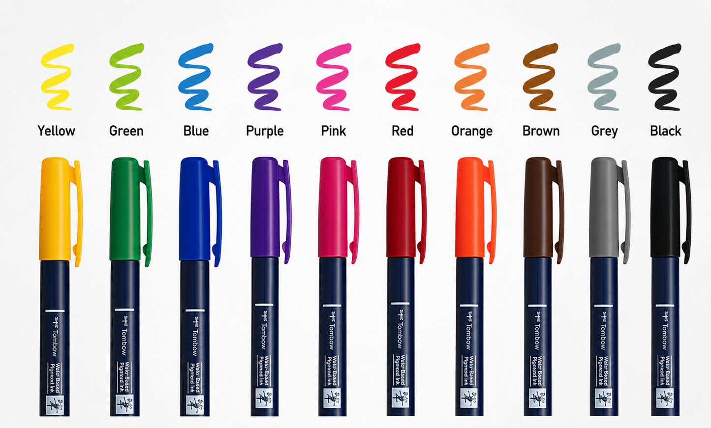 Tombow Fudenosuke Hard Tip Brush Pen - 10 Pack