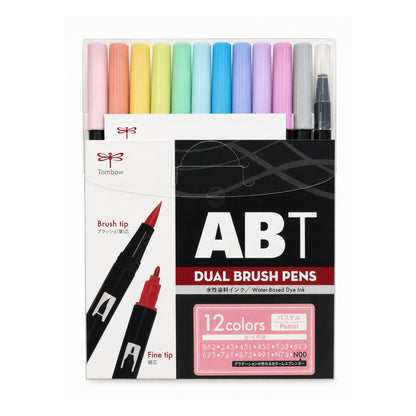 Tombow ABT Dual Brush Pens Water Based Dye Ink - 12 Pieces Pastel