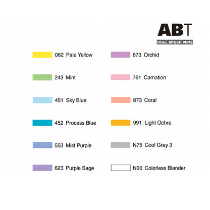 Tombow ABT Dual Brush Pens Water Based Dye Ink - 12 Pieces Pastel