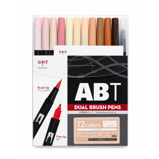 Tombow ABT Dual Brush Pens Water Based Dye Ink - 12 Pieces Portrait