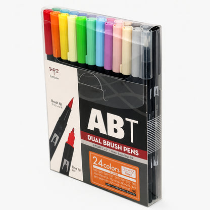 Tombow ABT Dual Brush Pens Water Based Dye Ink - 24 Pieces Basic