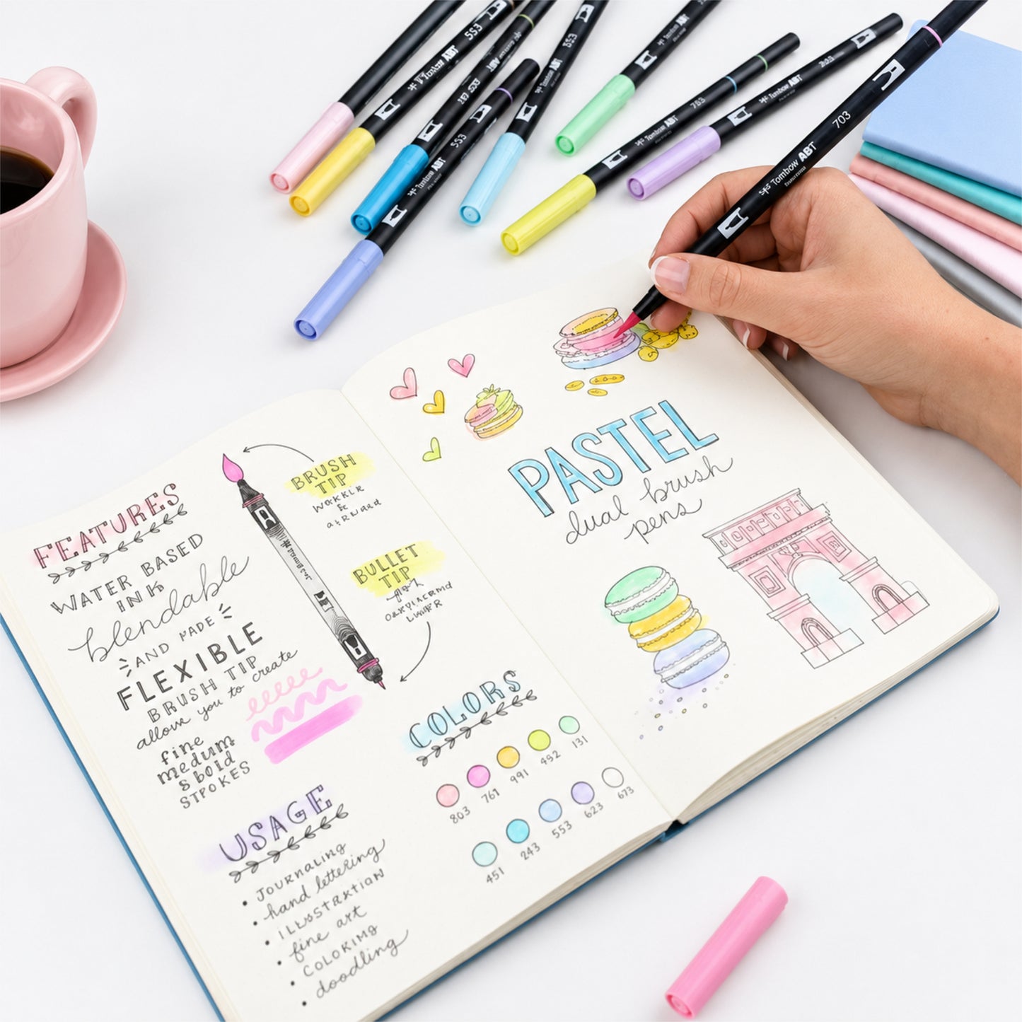 Tombow ABT Dual Brush Pens Water Based Dye Ink - 12 Pieces Pastel