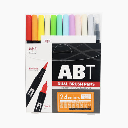 Tombow ABT Dual Brush Pens Water Based Dye Ink - 24 Pieces Basic