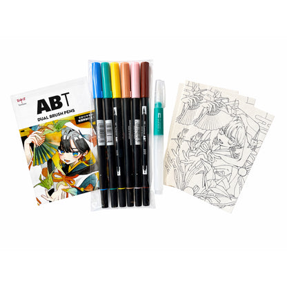 Tombow ABT Dual Brush Pen 6 Colour Set - Manga Illustration - Bird