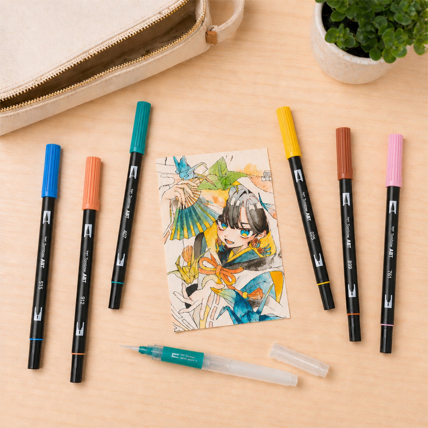 Tombow ABT Dual Brush Pen 6 Colour Set - Manga Illustration - Bird