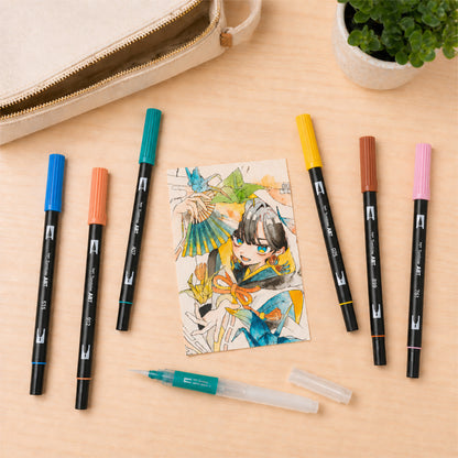 Tombow ABT Dual Brush Pen 6 Colour Set - Manga Illustration - Bird