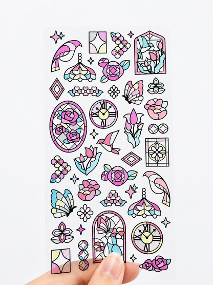 Stained Glass Seal Transparent Stickers - Pink Bird