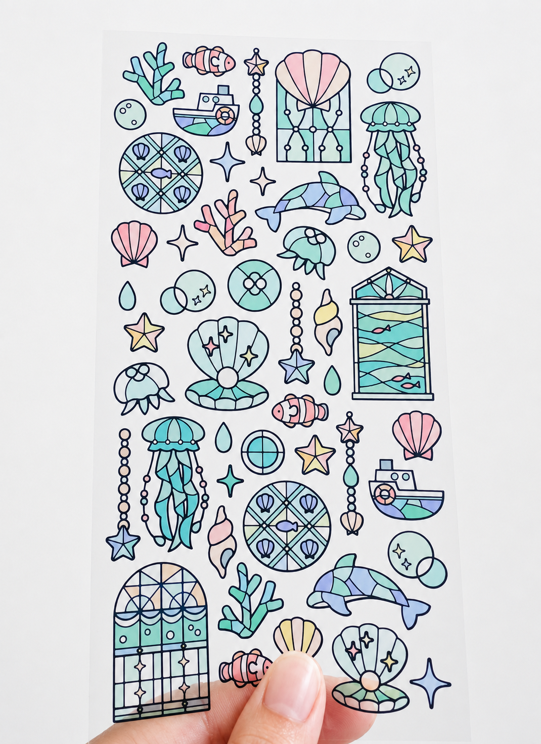 Stained Glass Seal Transparent Stickers - Green