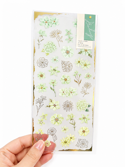 Balmy - Semi Transparent Soft Green Botanical Flower Stickers