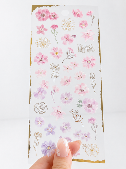 Balmy - Semi Transparent Pink & Lavender Flower Sticker Sheet
