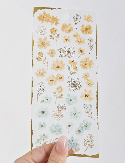 Balmy - Semi Transparent Honey & Blue Floral Stickers