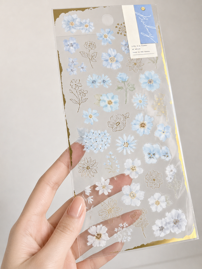 Balmy - Semi Transparent Soft Blue Botanical Stickers