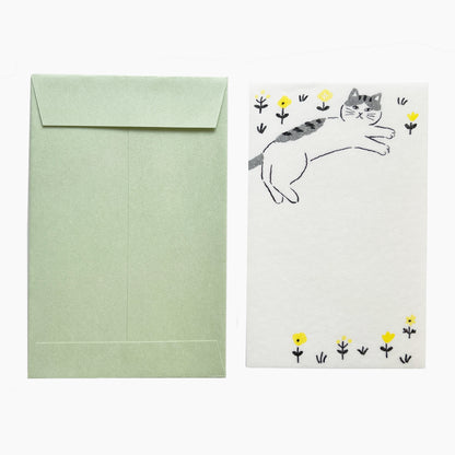 Furukawashiko Cat with Yellow Flowers Letter Set Japanese Mino Washi Paper