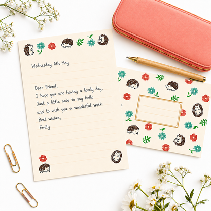 Furukawashiko Letter Set with Hedgehog with Flowers