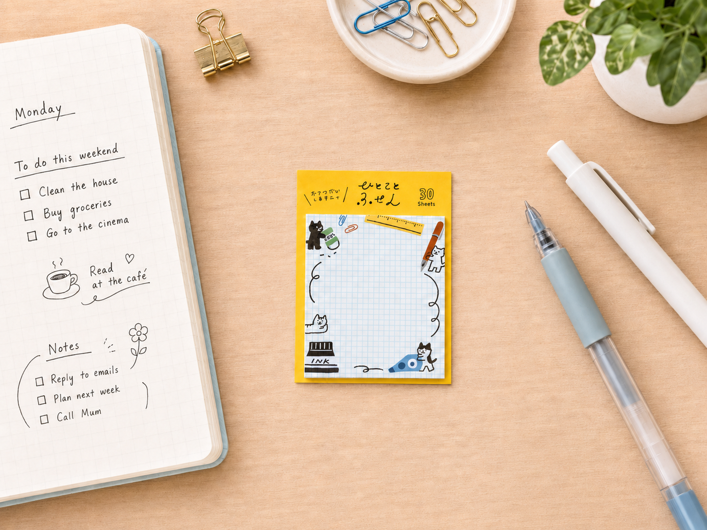 Furukawashiko Working Cats Sticky Notes