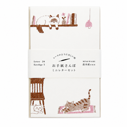 Furukawashiko Cat at Home Letter Set Japanese Mino Washi Paper