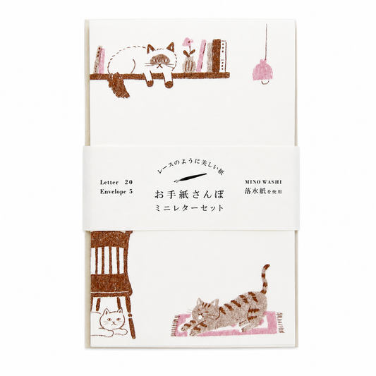 Furukawashiko Cat at Home Letter Set Japanese Mino Washi Paper