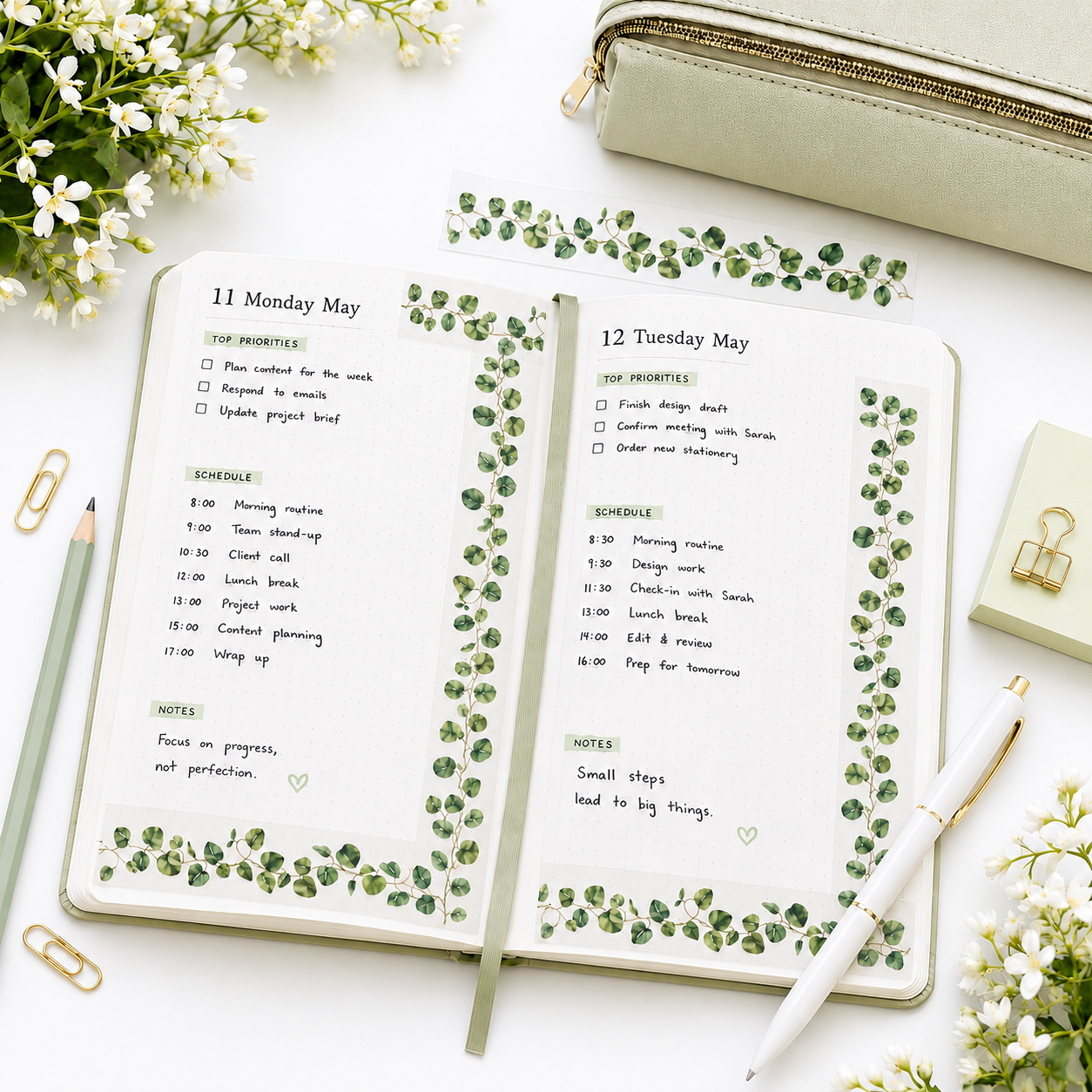 Mind Wave Lyric Series Clear Tape – Green Leaves 30mm