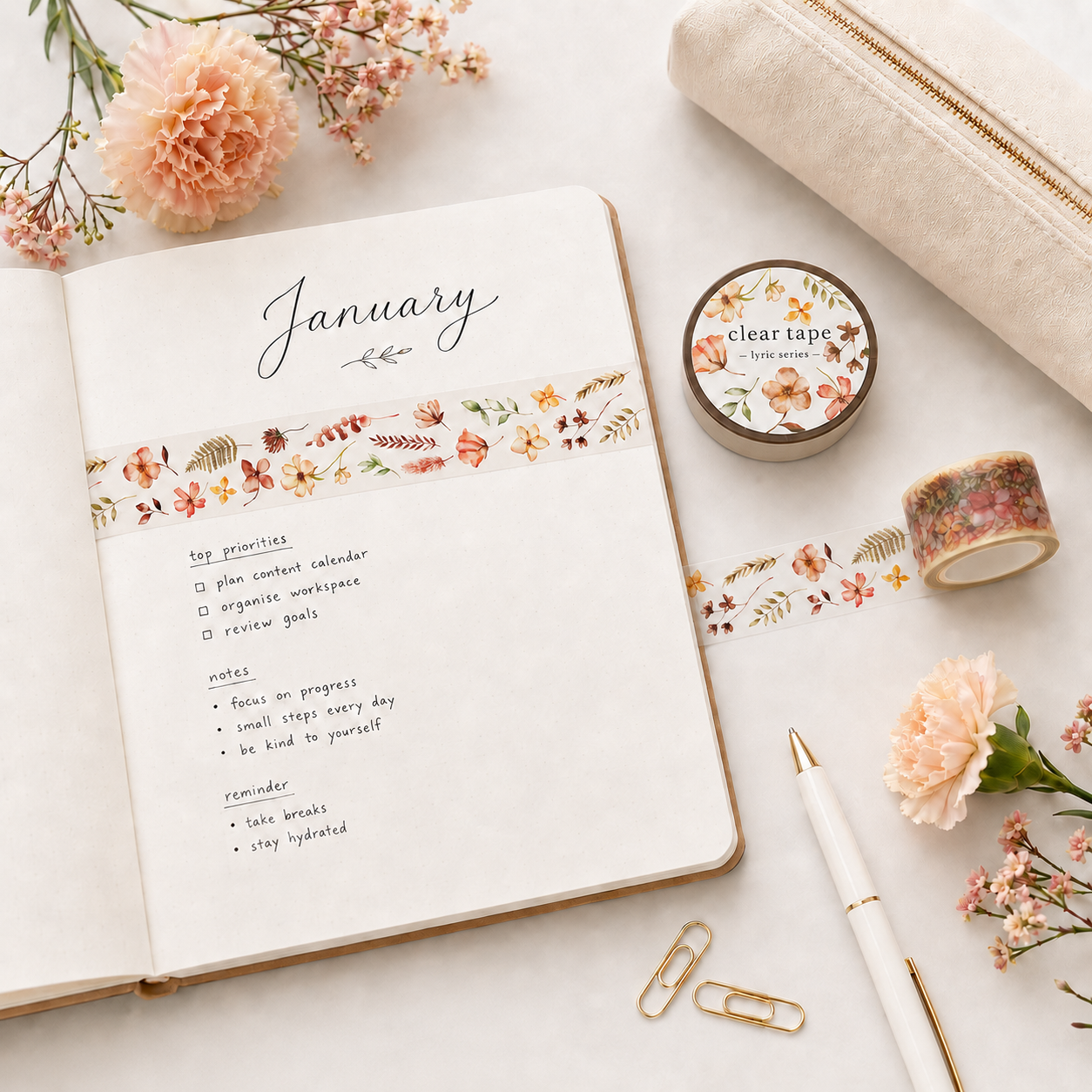Clear Tape - Lyric Series and Floral Blooms 30mm