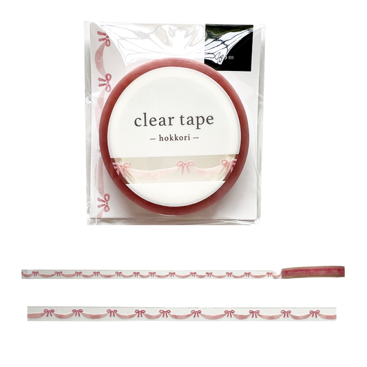 Clear Tape - Hokkori Pink Bows 7mm