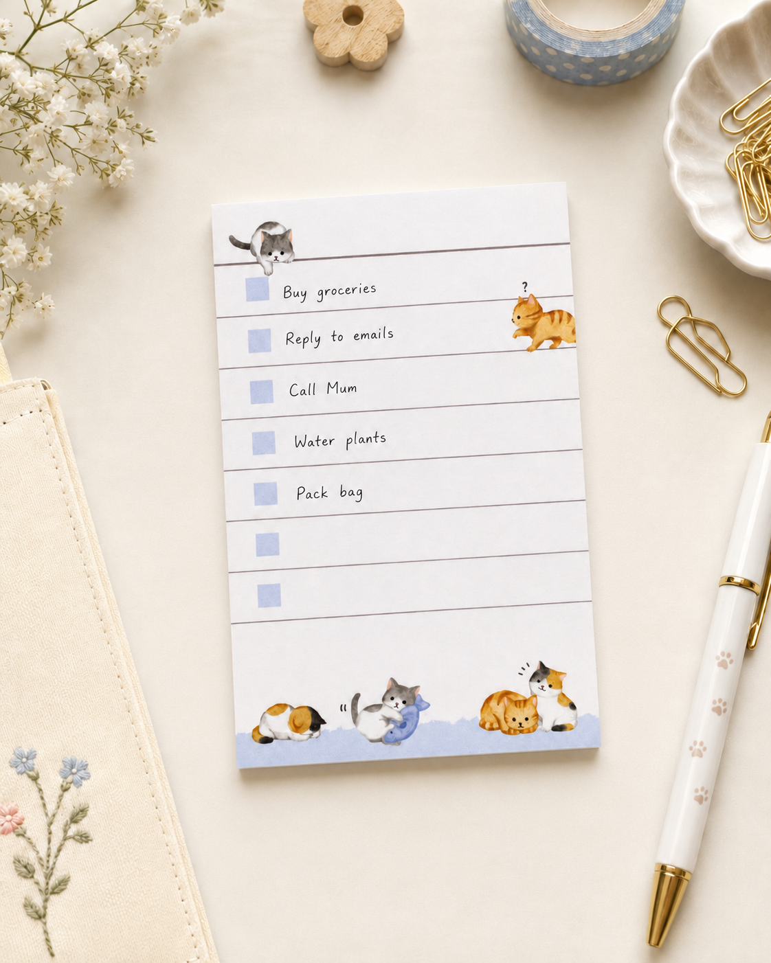 Kitera To Do List Marker Sticky Notes with Cute Cats