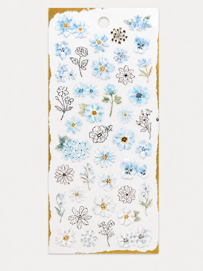 Balmy - Semi Transparent Soft Blue Botanical Stickers