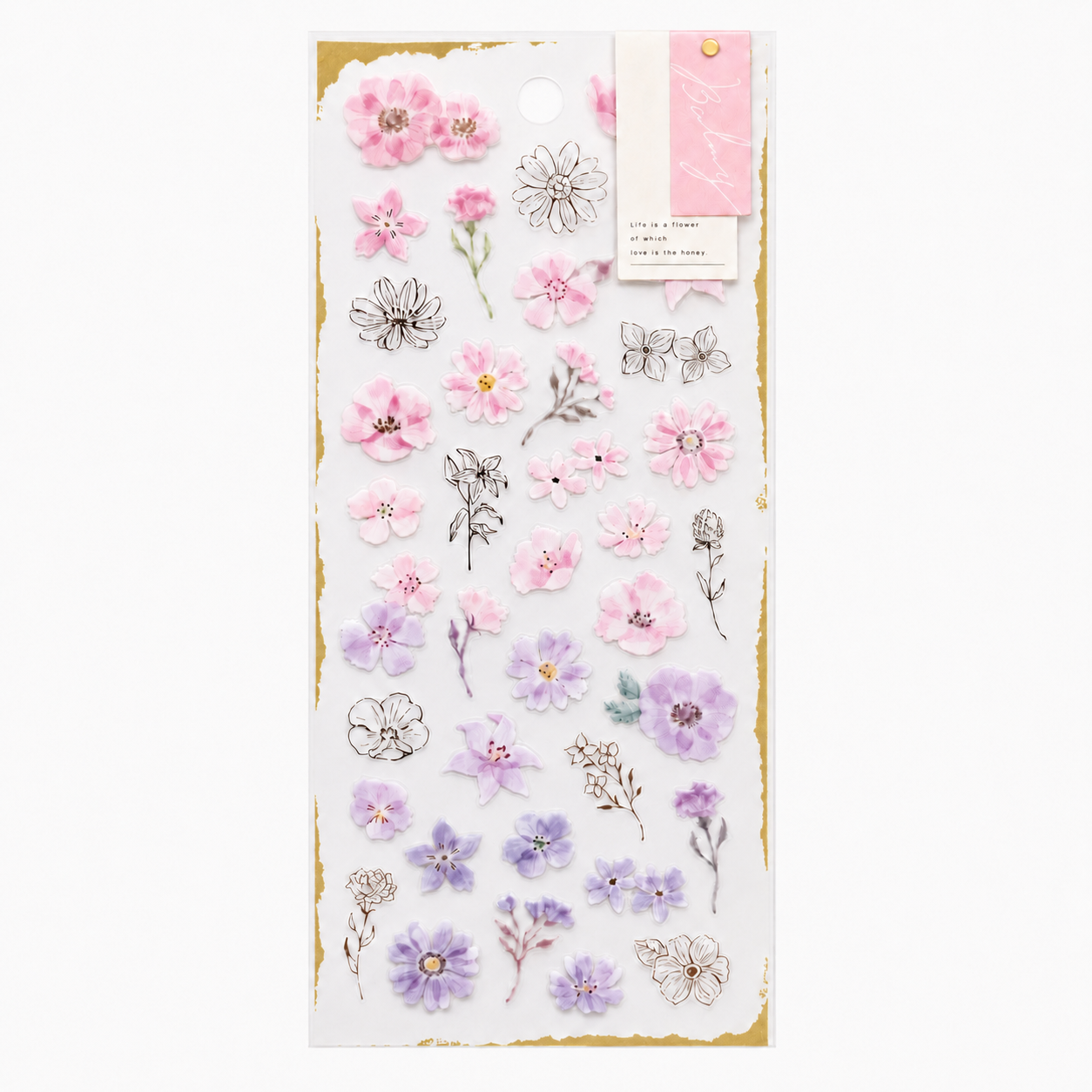 Balmy - Semi Transparent Pink & Lavender Flower Sticker Sheet