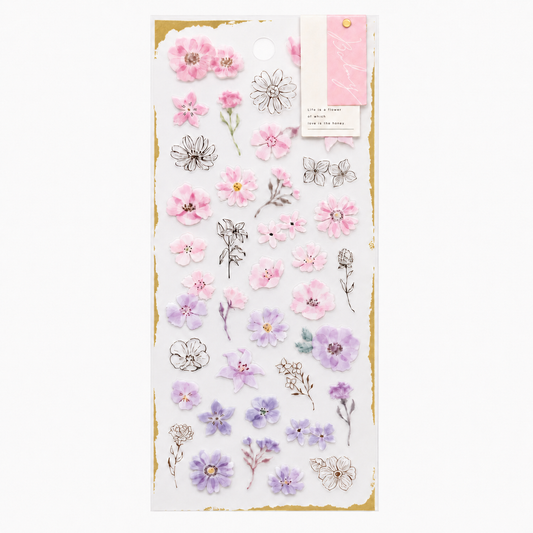 Balmy - Semi Transparent Pink & Lavender Flower Sticker Sheet