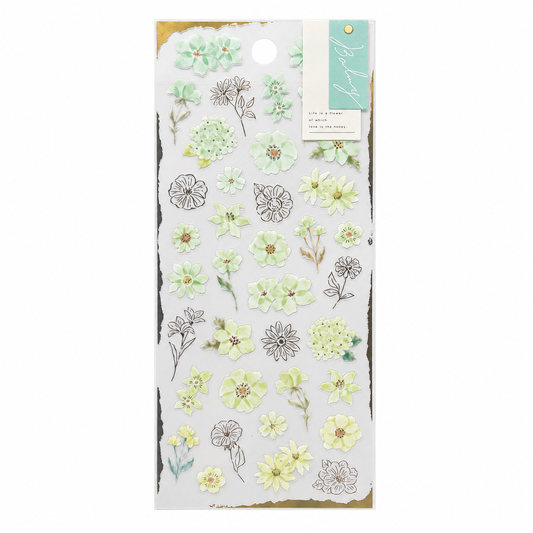 Balmy - Semi Transparent Soft Green Botanical Flower Stickers
