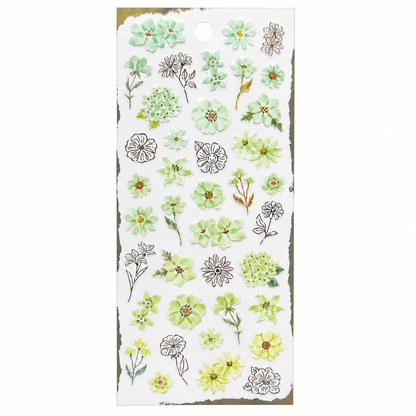 Balmy - Semi Transparent Soft Green Botanical Flower Stickers