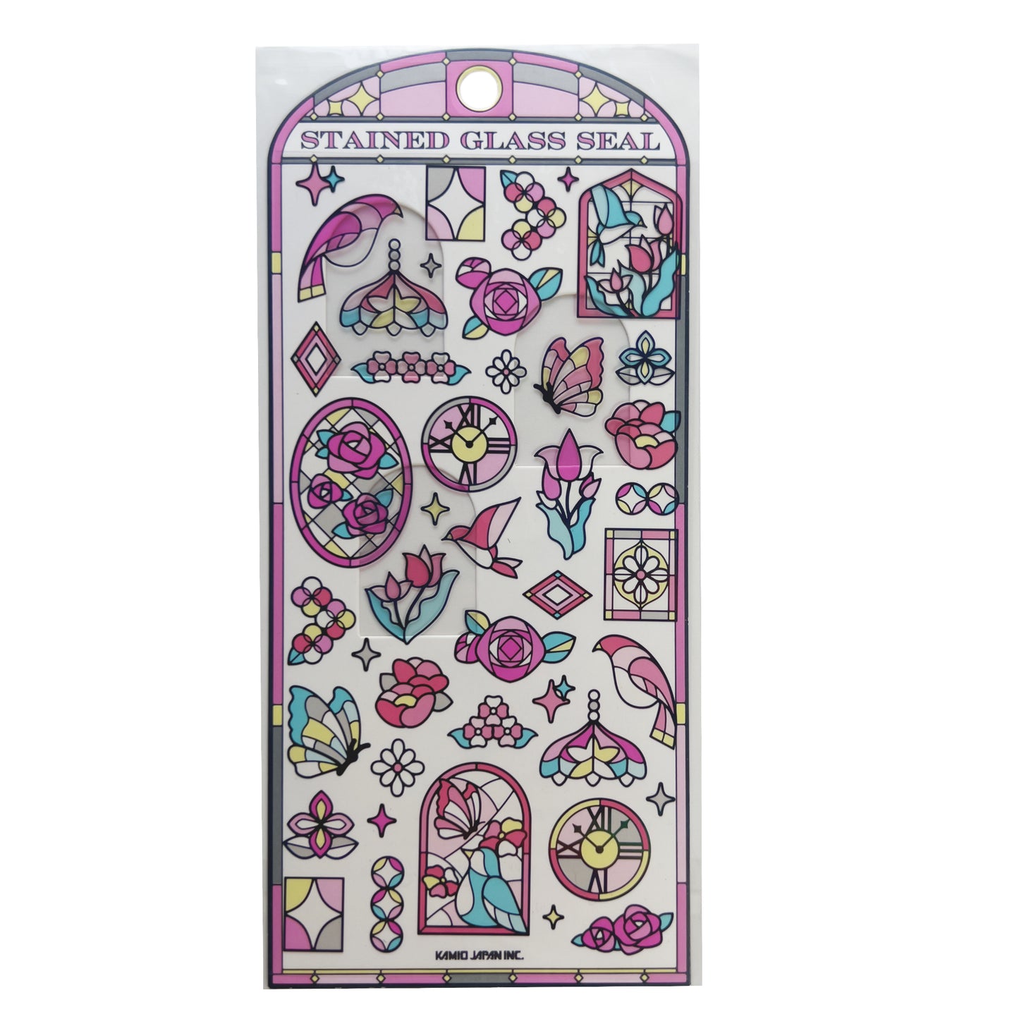 Stained Glass Seal Transparent Stickers - Pink Bird