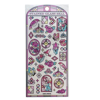 Stained Glass Seal Transparent Stickers - Pink Bird