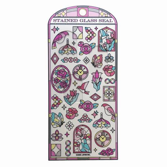 Stained Glass Seal Transparent Stickers - Pink Bird