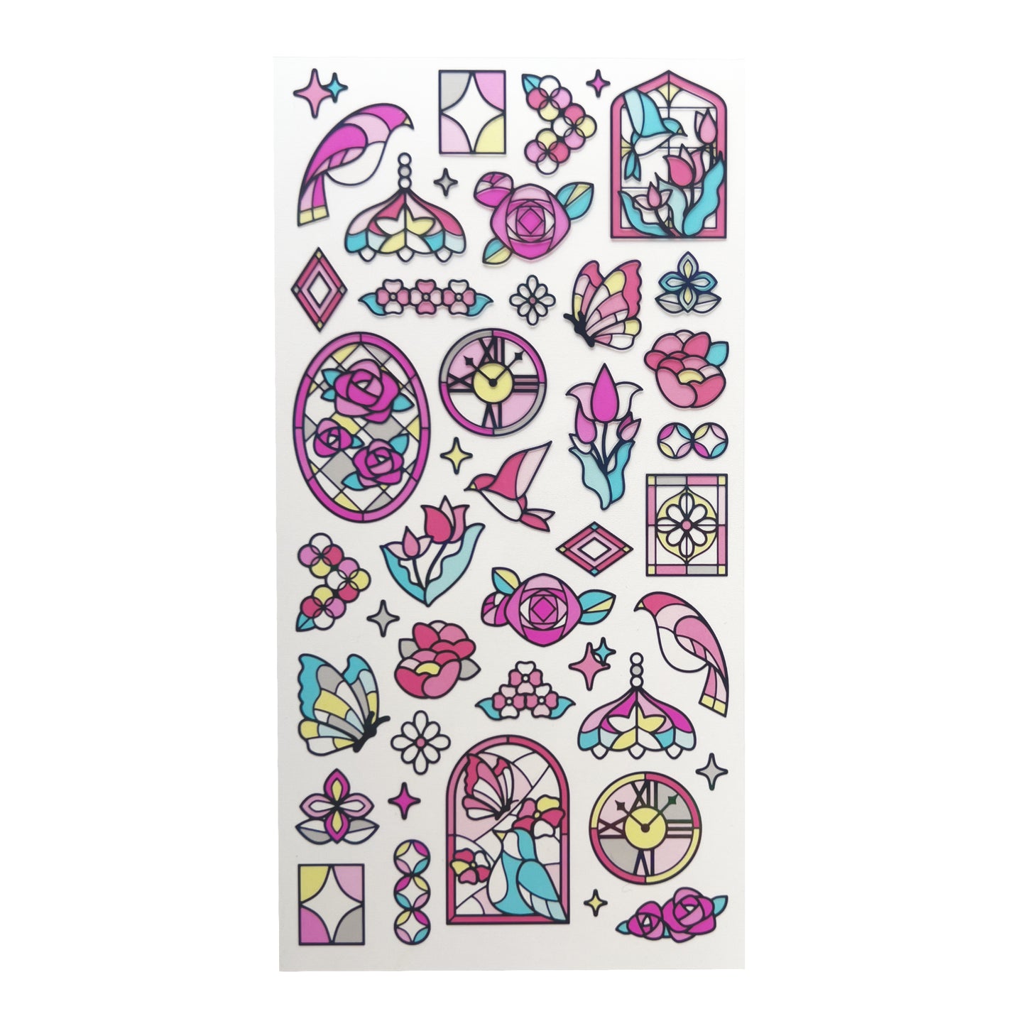 Stained Glass Seal Transparent Stickers - Pink Bird
