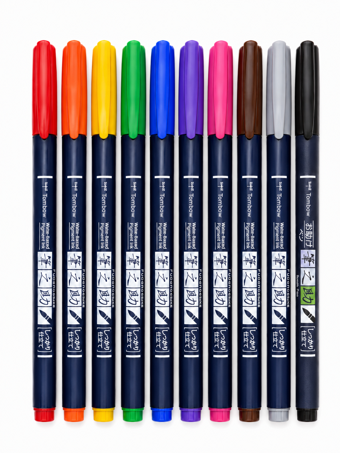 Tombow Fudenosuke Hard Tip Brush Pen - 10 Pack