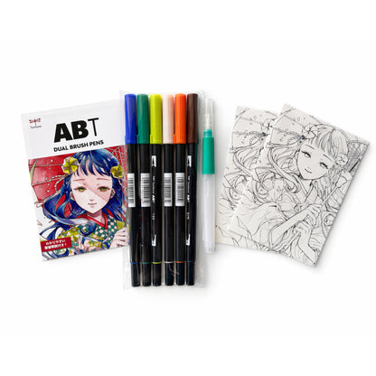 Tombow ABT Dual Brush Pen 6 Colour Set - Manga Illustration - Wind